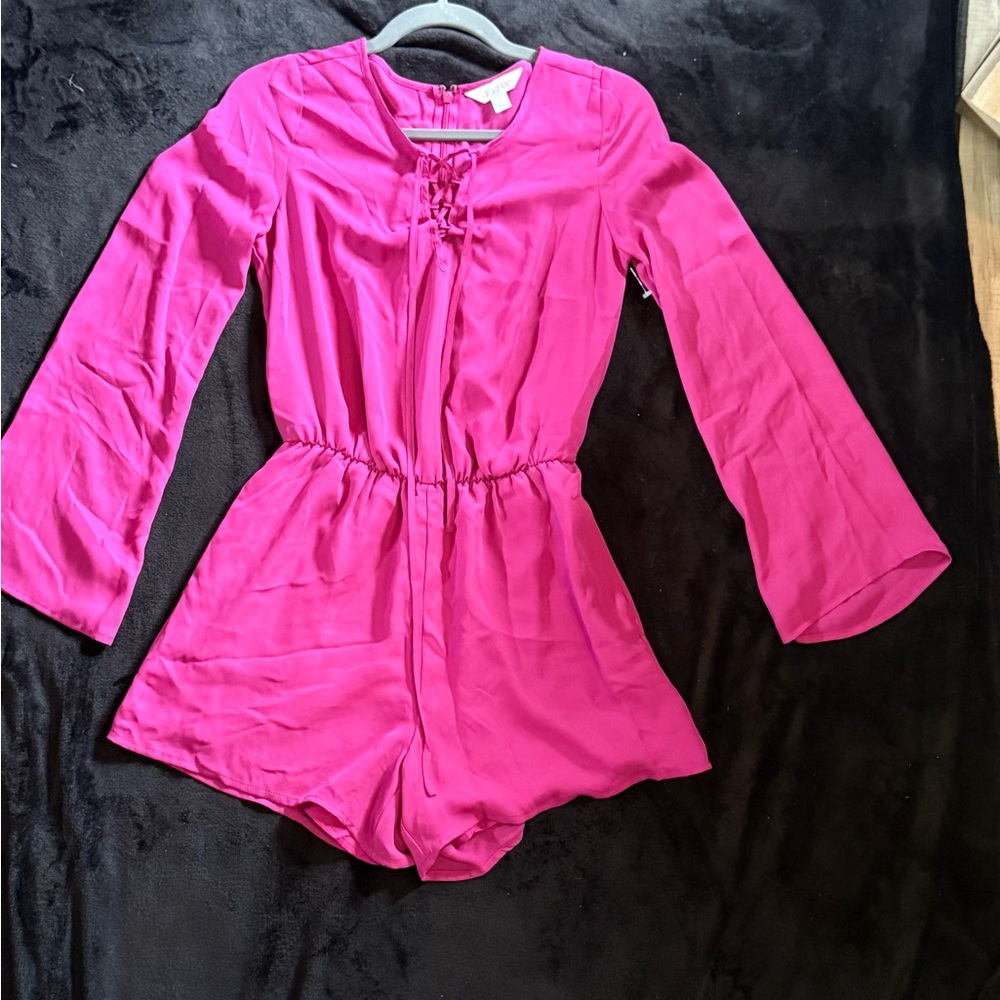 Decree Pink Romper with Bell Sleeves and Elastic Waist